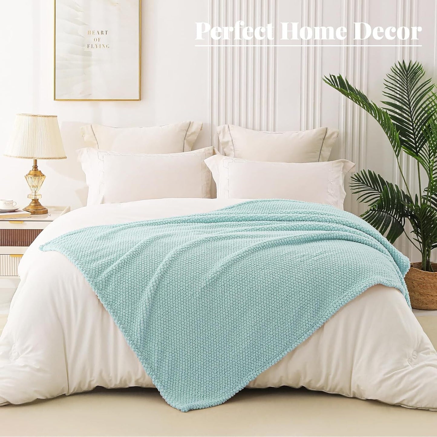 Whale Flotilla Fuzzy Fleece 50"x70" Throw Blanket for Couch, Fluffy Warm Soft Jacquard Blankets for Fall Winter, Lightweight and Cozy, Light Blue