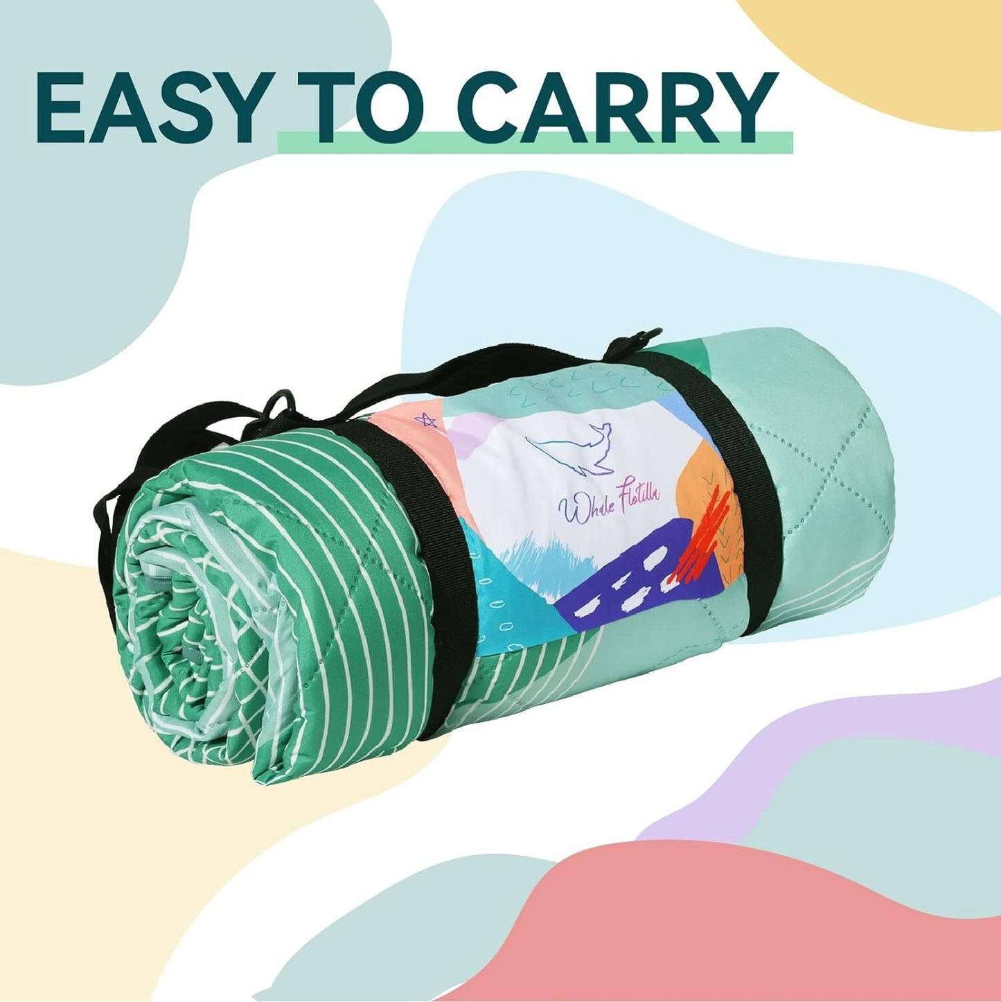 Whale Flotilla Extra Large Outdoor Picnic Blanket (60''x80''), Waterproof Durable Beach Blanket, Foldable Handy Mat Tote Spring Summer Great for Camping and Park, Green