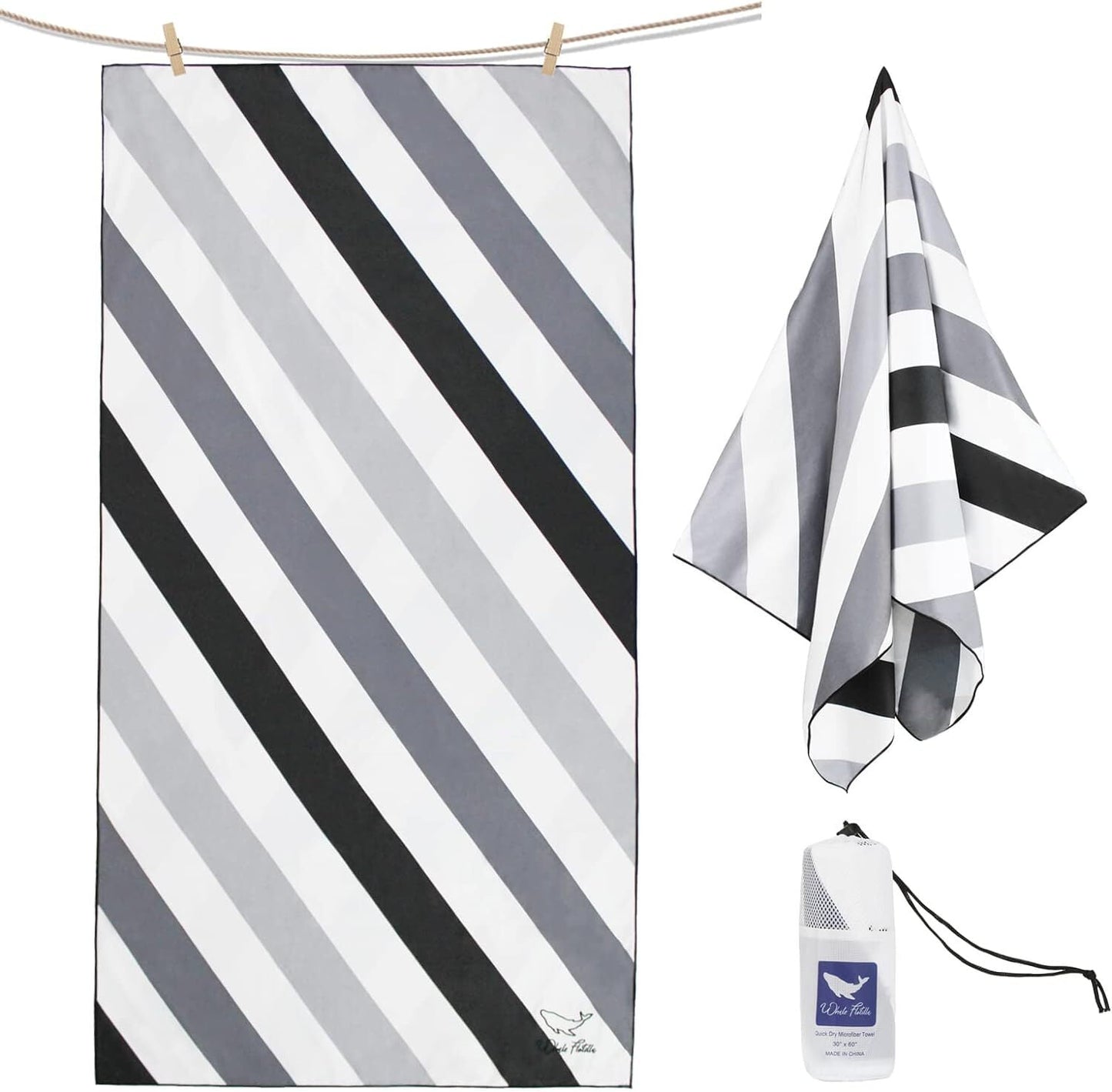 Whale Flotilla 4 Pack Quick Dry Beach Towels Oversized (35"x70"), Microfiber Sand Free Beach Towel Set for Kids and Adults, Extra Large Compact Pool Travel Towel, Multicolors