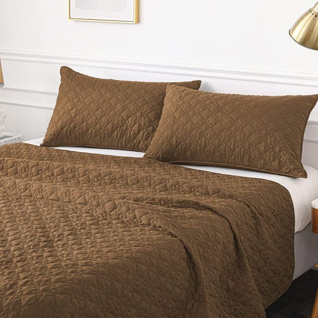 Whale Flotilla Quilt Set Twin Size, Soft Microfiber Lightweight Bedspread Coverlet Bed Cover (Diamond Pattern) for All Seasons, Brown, 2 Pieces (Includes 1 Quilt, 1 Sham)