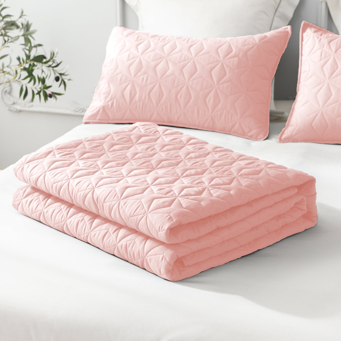 Whale Flotilla Quilt Set Twin Size, Soft Microfiber Lightweight Bedspread Coverlet Bed Cover (Star Pattern) for All Seasons, Pink, 2 Pieces (Includes 1 Quilt, 1 Sham)?-
