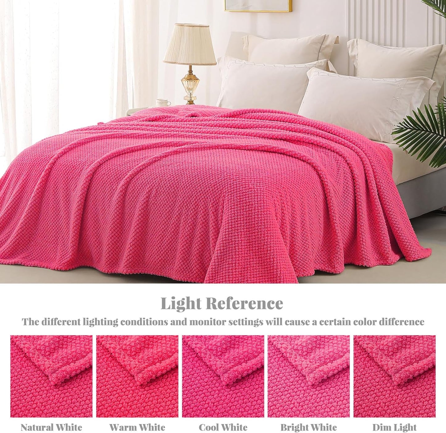 Whale Flotilla Twin Size Fuzzy Fleece Blanket, Fluffy Warm Soft Jacquard Bed Blankets for Fall Winter, Lightweight and Cozy, 60x80 Inch, Hot Pink