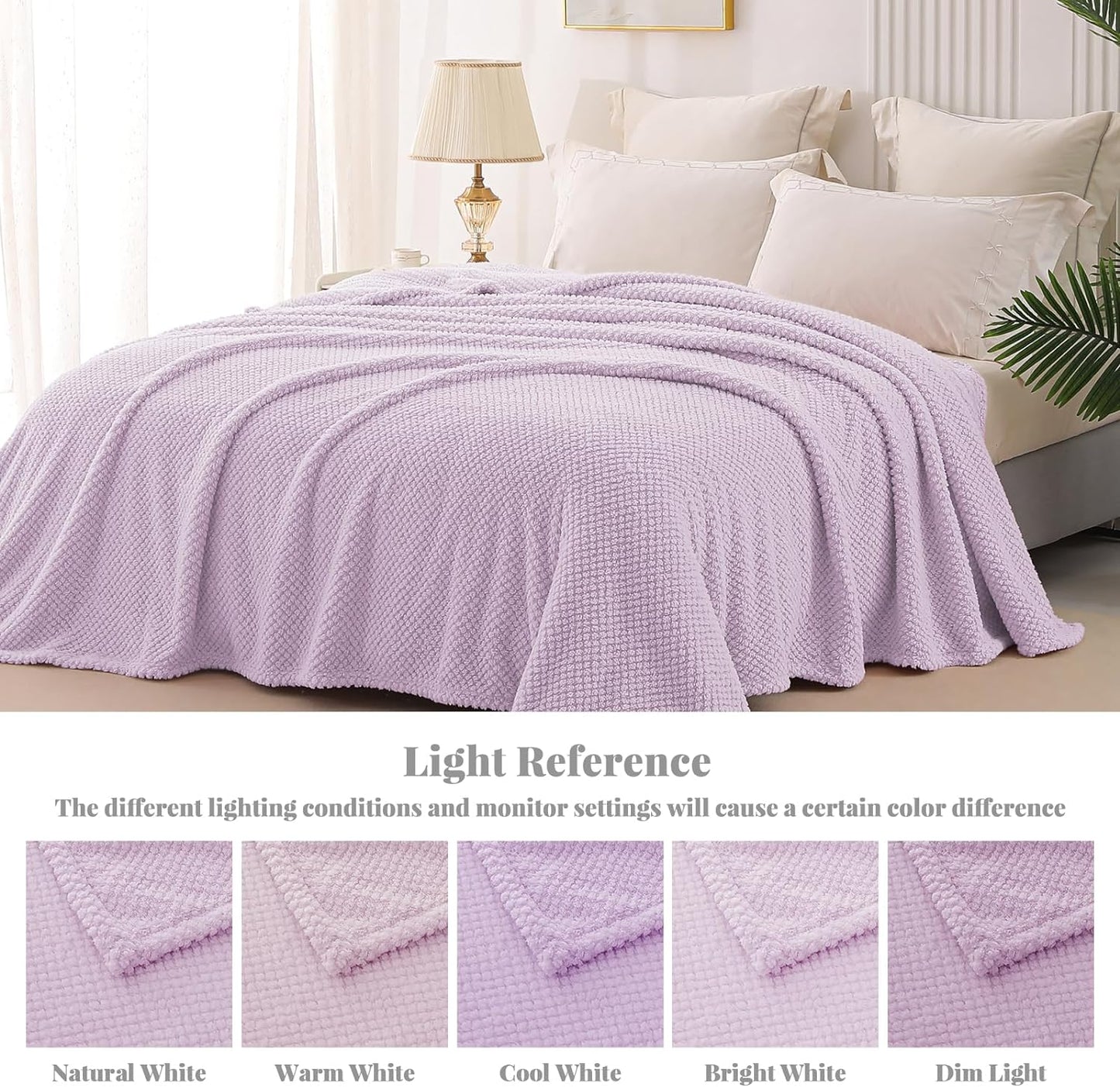 Whale Flotilla Twin Size Fuzzy Fleece Blanket, Fluffy Warm Soft Jacquard Bed Blankets for Fall Winter, Lightweight and Cozy, 60x80 Inch, Lilac