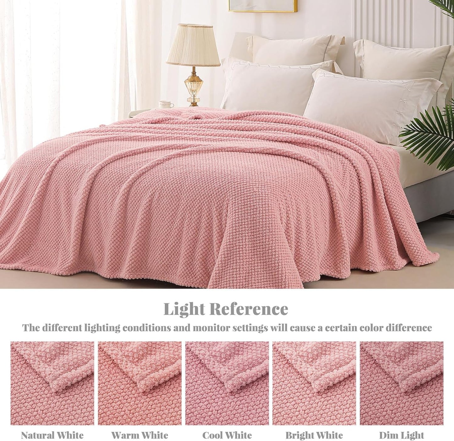 Whale Flotilla Twin Size Fuzzy Fleece Blanket, Fluffy Warm Soft Jacquard Bed Blankets for Fall Winter, Lightweight and Cozy, 60x80 Inch, Pink