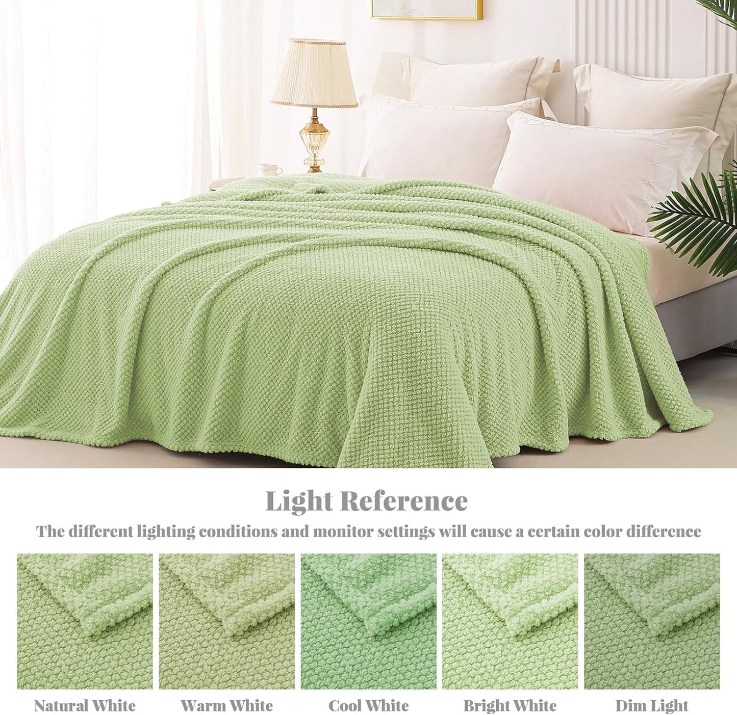 Whale Flotilla Queen Size Fuzzy Fleece Blanket, Fluffy Warm Soft Jacquard Bed Blankets for Fall Winter, Lightweight and Cozy, 90x90 Inch, Light Green
