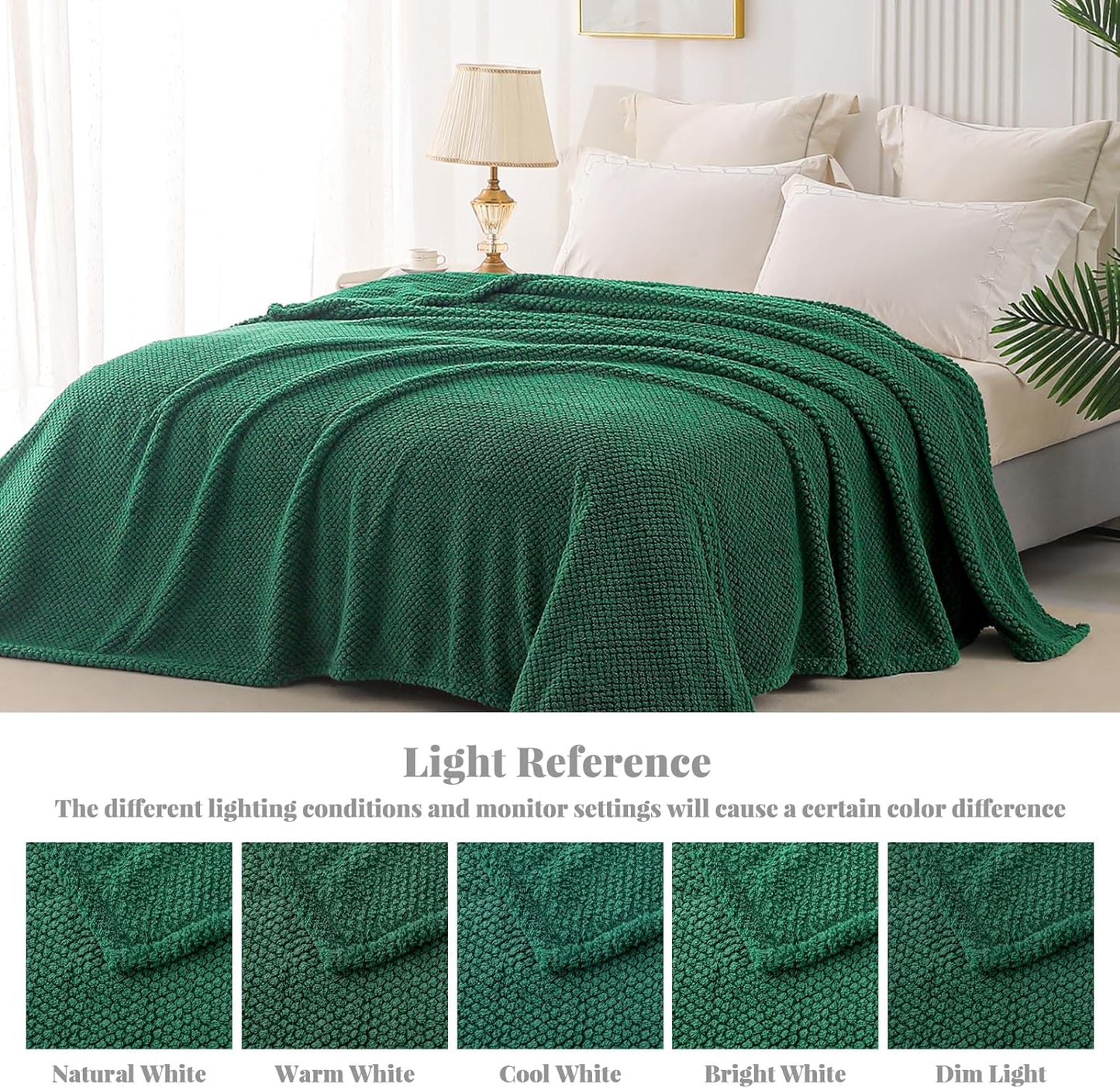 Whale Flotilla Twin Size Fuzzy Fleece Blanket, Fluffy Warm Soft Jacquard Bed Blankets for Fall Winter, Lightweight and Cozy, 60x80 Inch, Deep Green