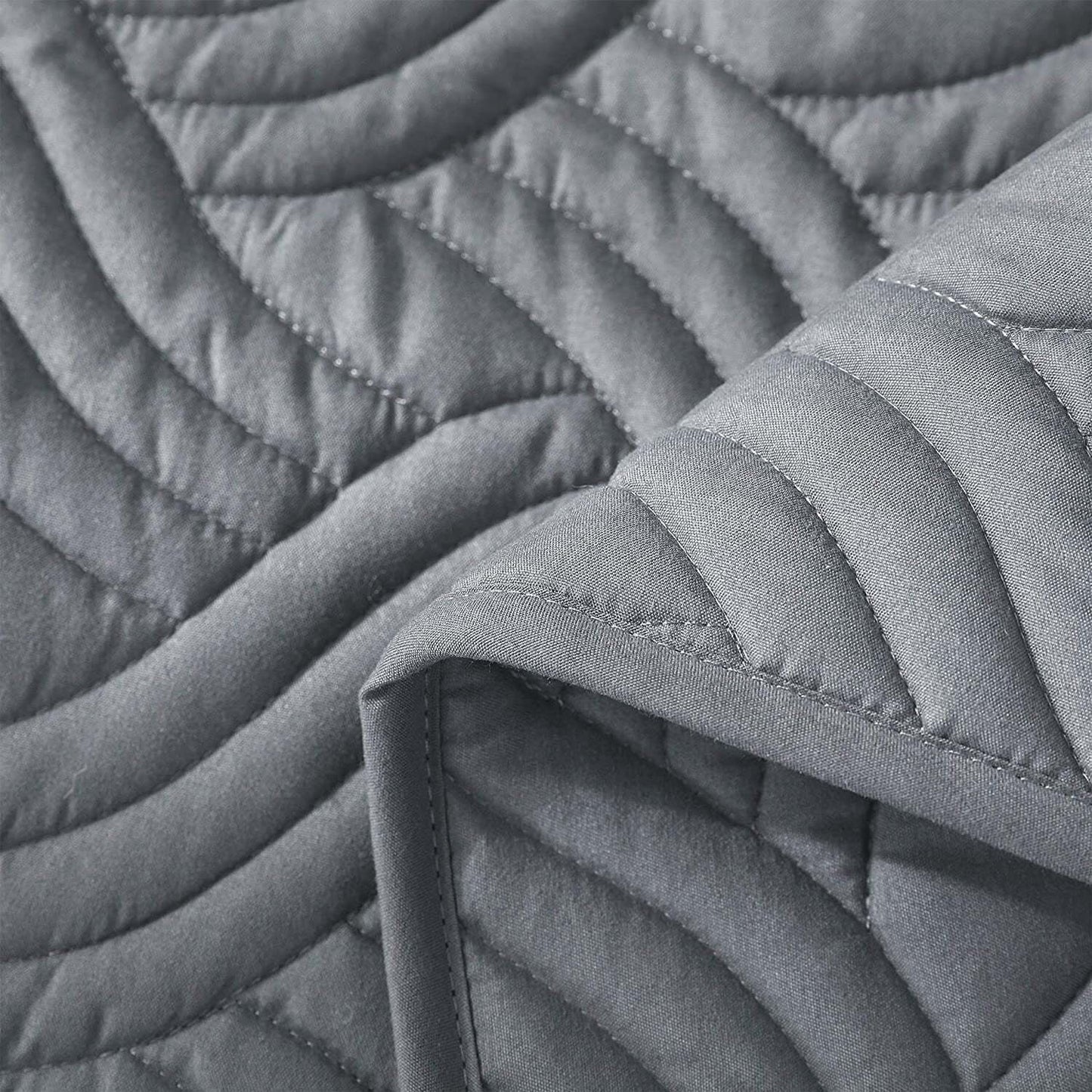 Whale Flotilla Quilt Set Queen Size, Soft Microfiber Lightweight Bedspread Coverlet Bed Cover (Wave Pattern) for All Seasons,Dark Grey, 3 Pieces (Includes 1 Quilt, 2 Shams)