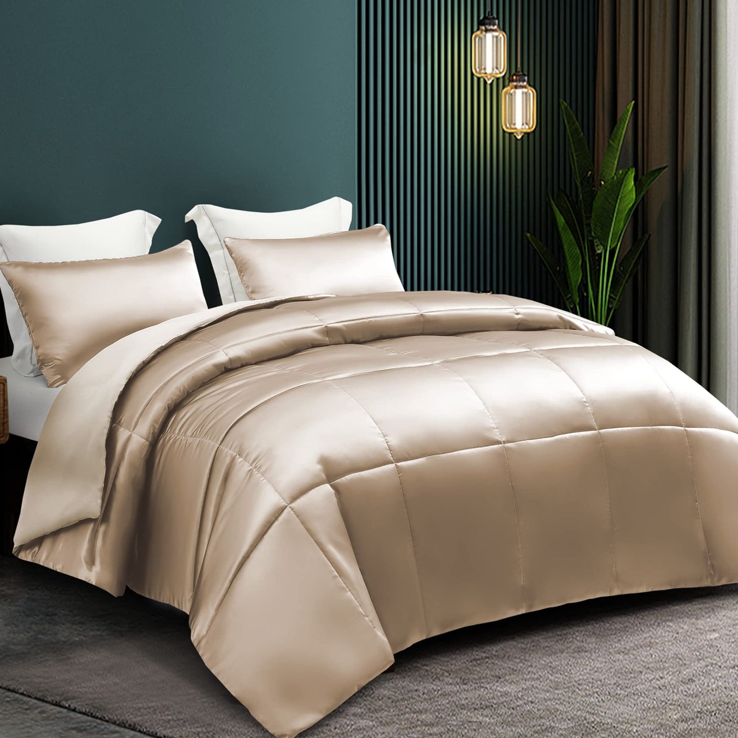Whale Flotilla 2-Piece Reversible King Size Silk Comforter Set/Bedding Set, Soft Satin Comforter with 1 Satin Pillowcases, Lightweight Duvet Set for All Seasons, Grey