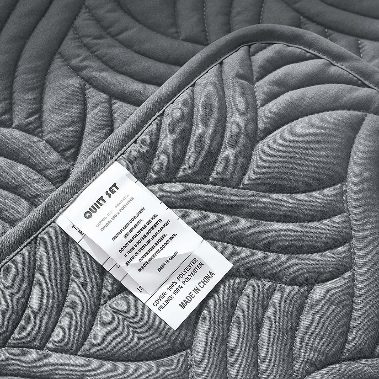 Whale Flotilla Quilt Set Queen Size, Soft Microfiber Lightweight Bedspread Coverlet Bed Cover (Wave Pattern) for All Seasons,Dark Grey, 3 Pieces (Includes 1 Quilt, 2 Shams)
