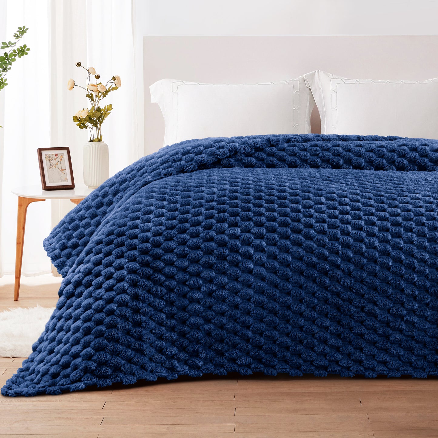 Whale Flotilla Twin Size Blanket for Bed with Expanded 3D-Jacquard Pattern, Fuzzy Soft Cozy Exquisite Blankets or All Season, Warm and Fluffy, 60x80 Inch, Navy Blue