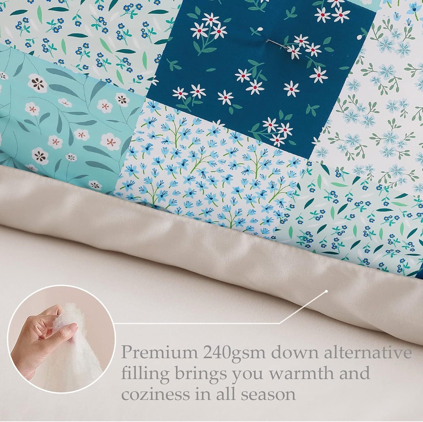 Whale Flotilla 3-Piece King Comforter Set, Soft Reversible Bedding Comforter Sets, Patchwork Printed Down Alternative Comforter Duvet for All Seasons, Blue