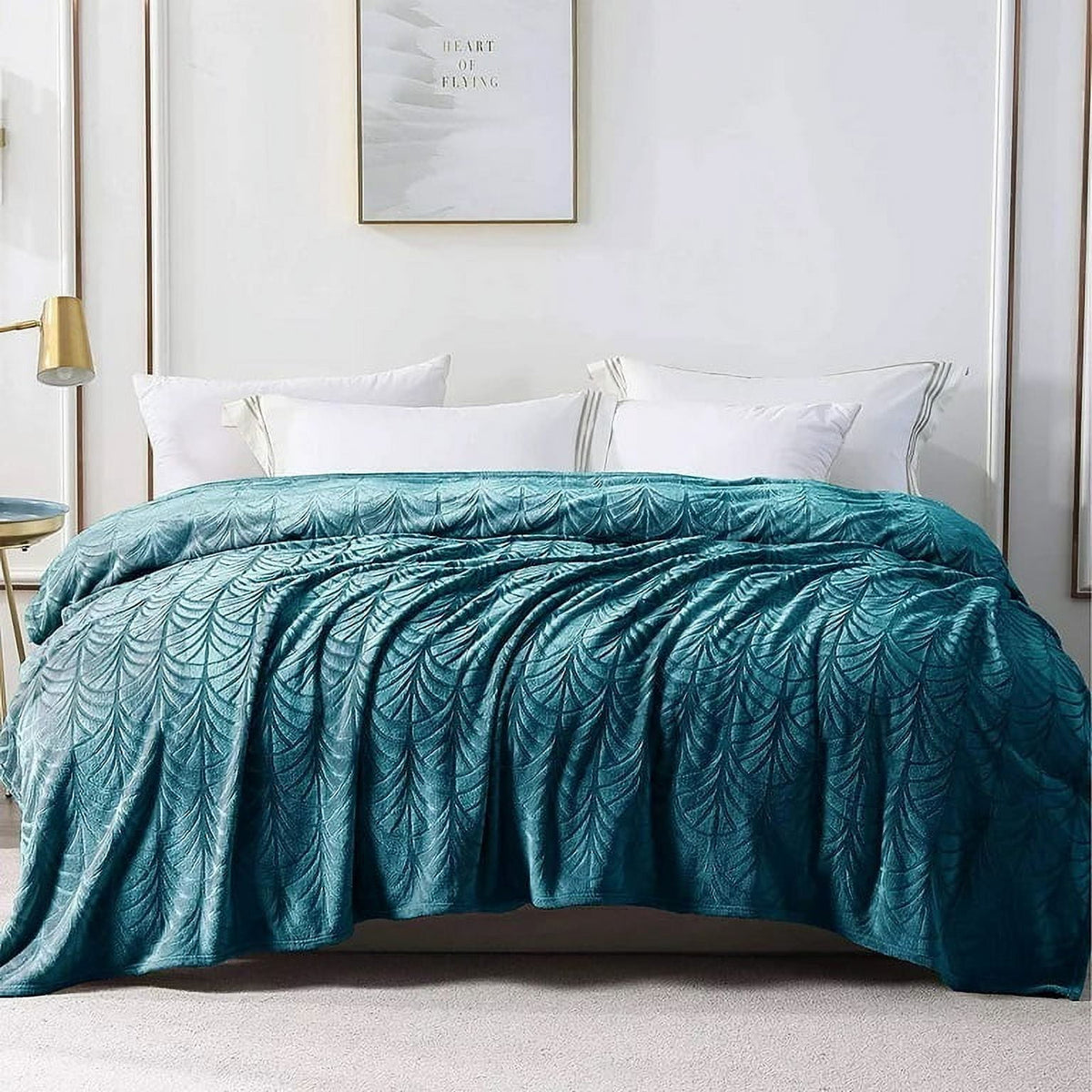 Whale Flotilla Flannel Fleece Queen Size(90x90 Inch) Lightweight Bed Blanket, Soft Velvet Bedspread Plush Fluffy Coverlet Palm Leaf Design Decorative Blanket for All Seasons, Grey Blue