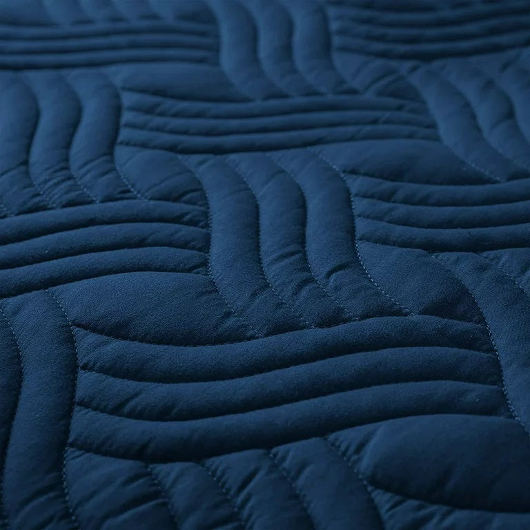 Whale Flotilla Quilt Set Queen Size, Soft Microfiber Lightweight Bedspread Coverlet Bed Cover (Wave Pattern) for All Seasons,Navy, 3 Pieces (Includes 1 Quilt, 2 Shams)