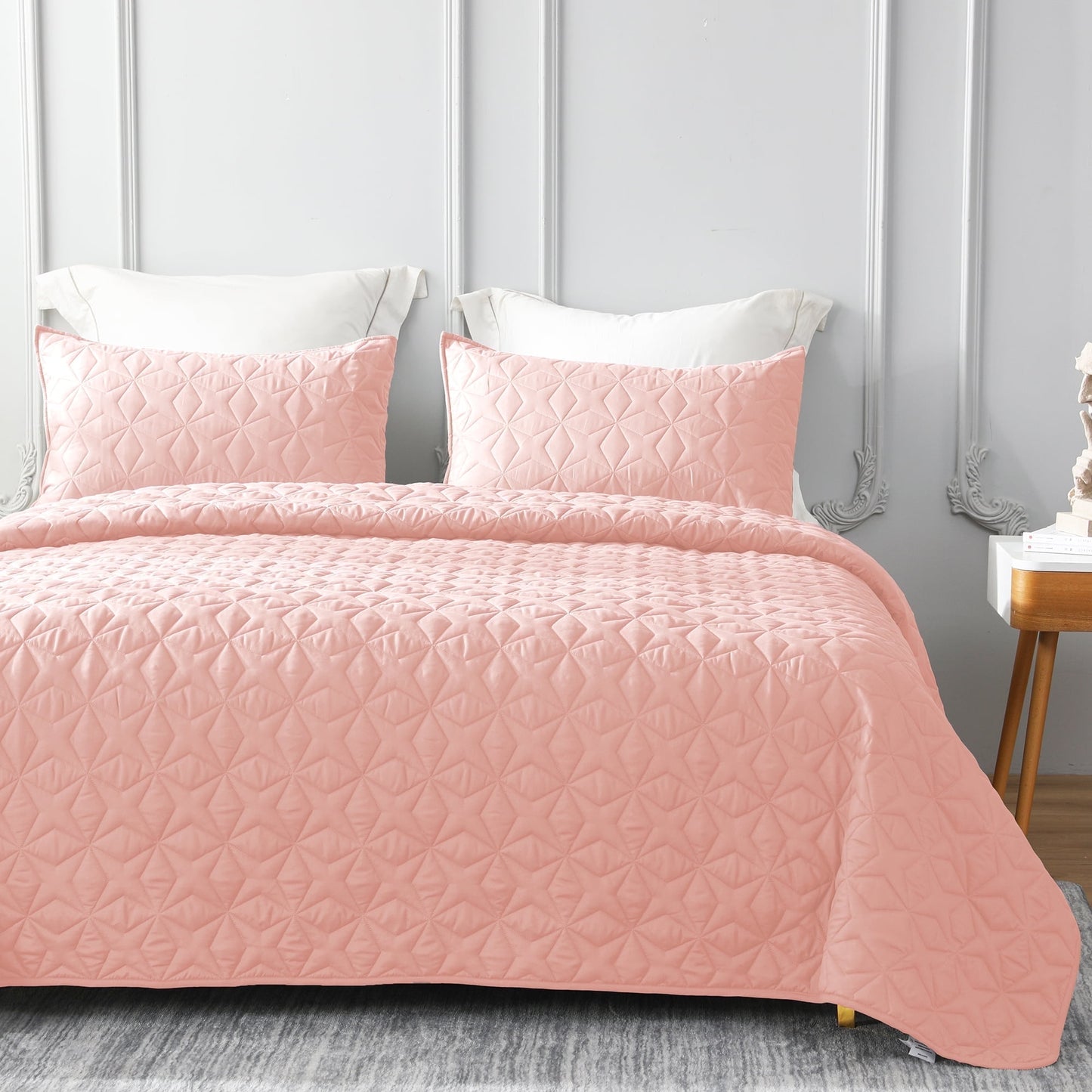 Whale Flotilla Quilt Set Twin Size, Soft Microfiber Lightweight Bedspread Coverlet Bed Cover (Star Pattern) for All Seasons, Pink, 2 Pieces (Includes 1 Quilt, 1 Sham)?-