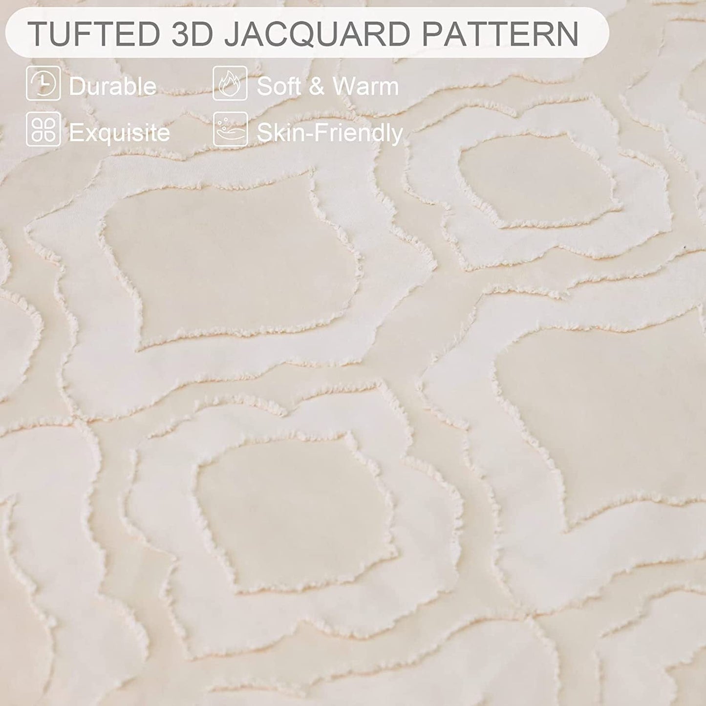 Whale Flotilla 3-Piece Tufted King Size Comforter Set, Soft Fluffy Shabby Chic Comforter for All Seasons, Farmhouse Boho Duvet Bedding Sets with 2 Pillow Shams, 90"x104", Beige