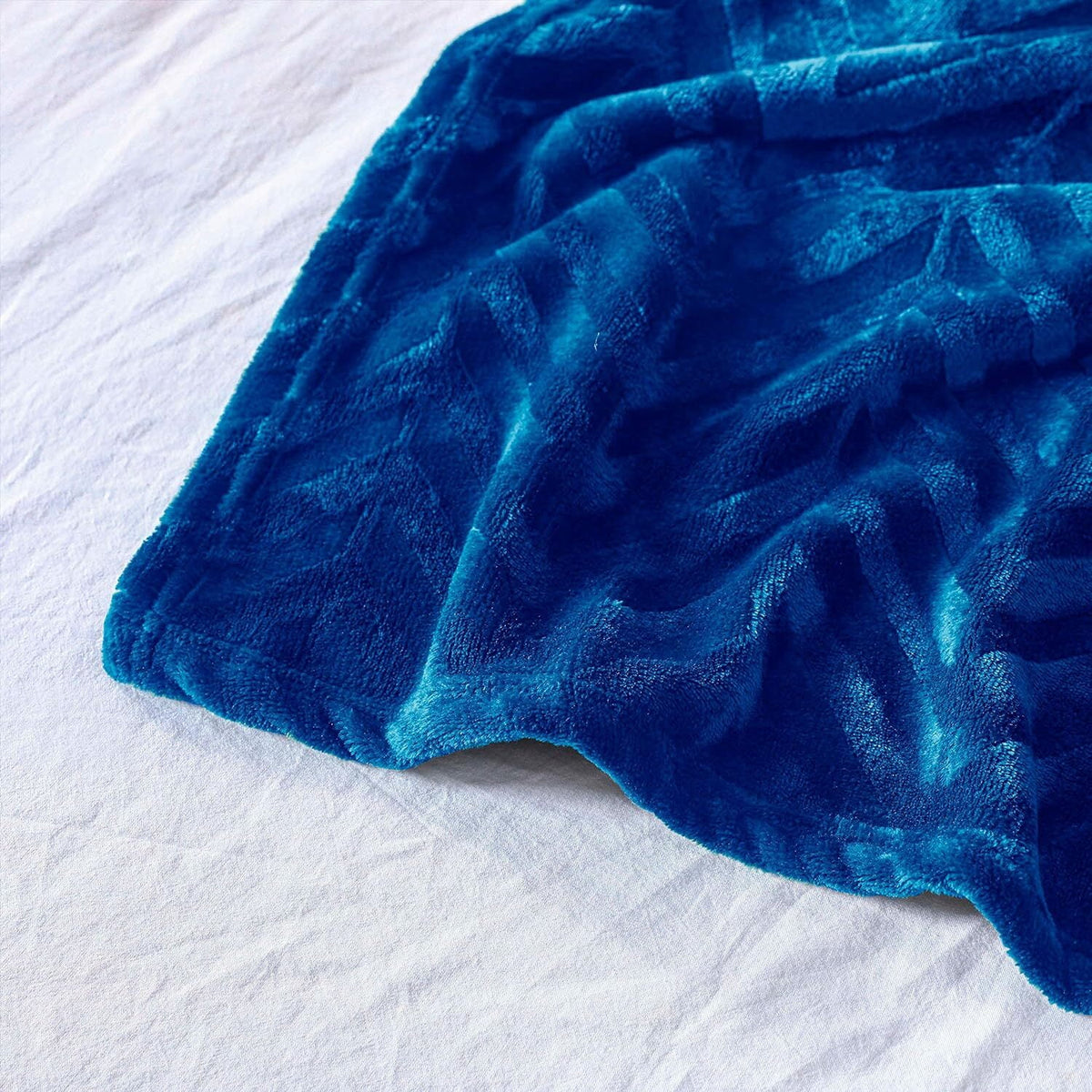 Whale Flotilla Flannel Fleece Queen Size 90x90 Inch Bed Blanket, Soft Velvet Lightweight Bedspread Plush Fluffy Coverlet Chevron Design Decorative Blanket for All Season, Royal Blue