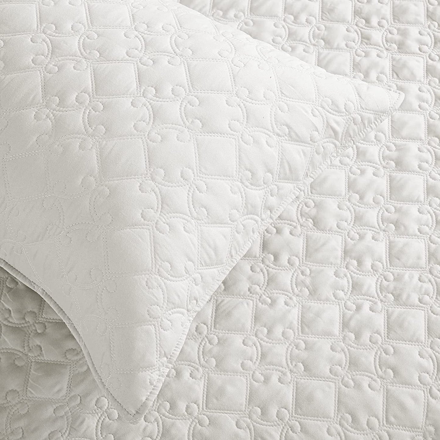Whale Flotilla Quilt Set Twin Size, Soft Microfiber Lightweight Bedspread Coverlet Bed Cover (Diamond Pattern) for All Seasons, White, 2 Pieces (Includes 1 Quilt, 1 Sham)