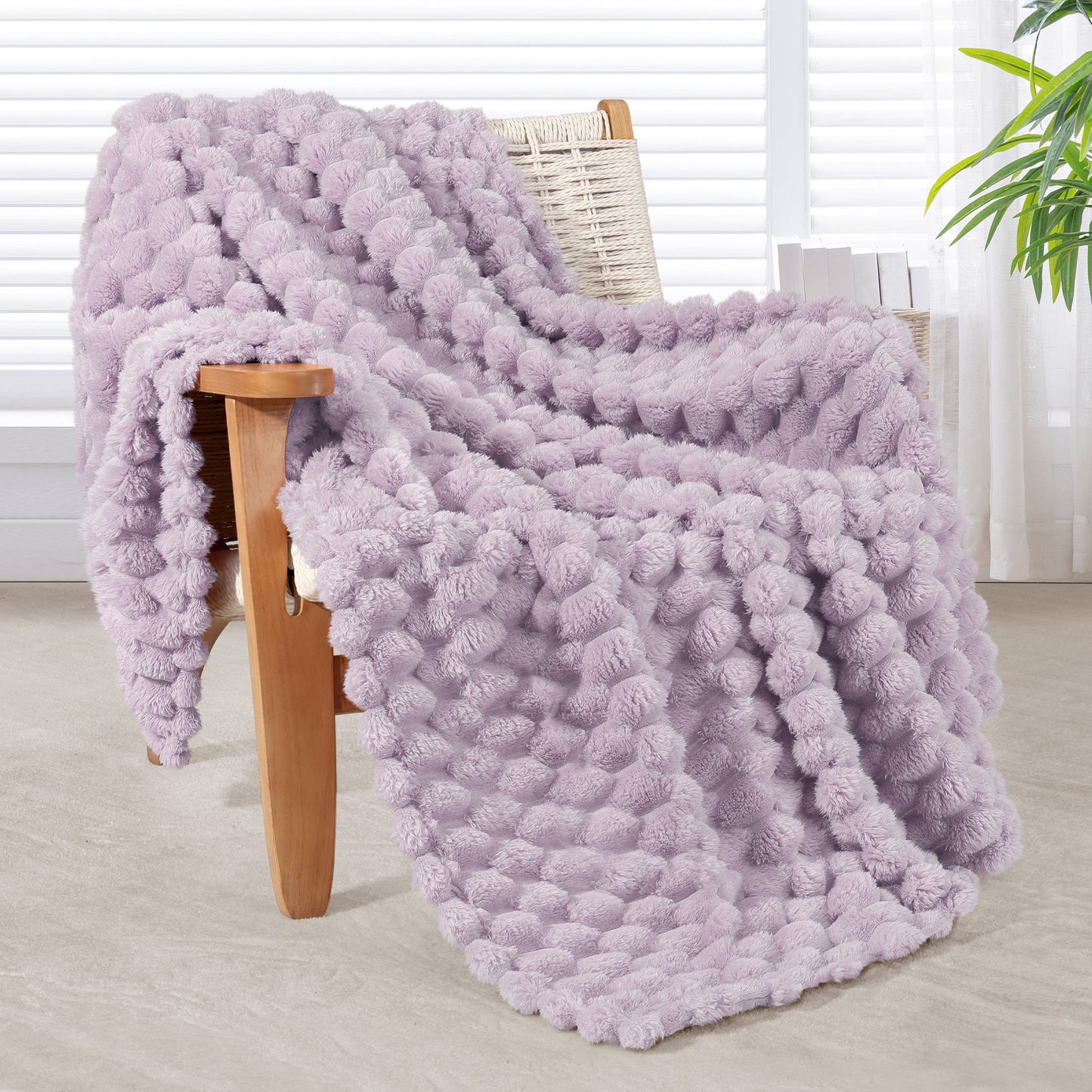 Whale Flotilla Throw Blanket for Couch with Expanded 3D-Jacquard Pattern, Fuzzy Soft Cozy Exquisite Blankets or All Season, Warm and Fluffy, 50x60 Inch,Lilac