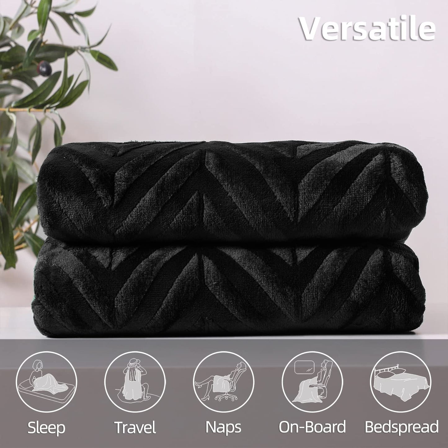 Whale Flotilla Flannel Fleece Double Size Blanket for Bed, 150x200 CM, Soft Fluffy Velvet Bed Blanket with Decorative Chevron Pattern for All Season, Warm and Lightweight, Black