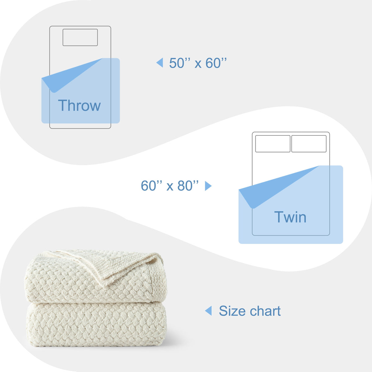 Whale Flotilla Knit Chenille Throw Blanket for Couch, Sofa, Bed, Soft Fuzzy Warm and Chunky, 50"x60", Ivory