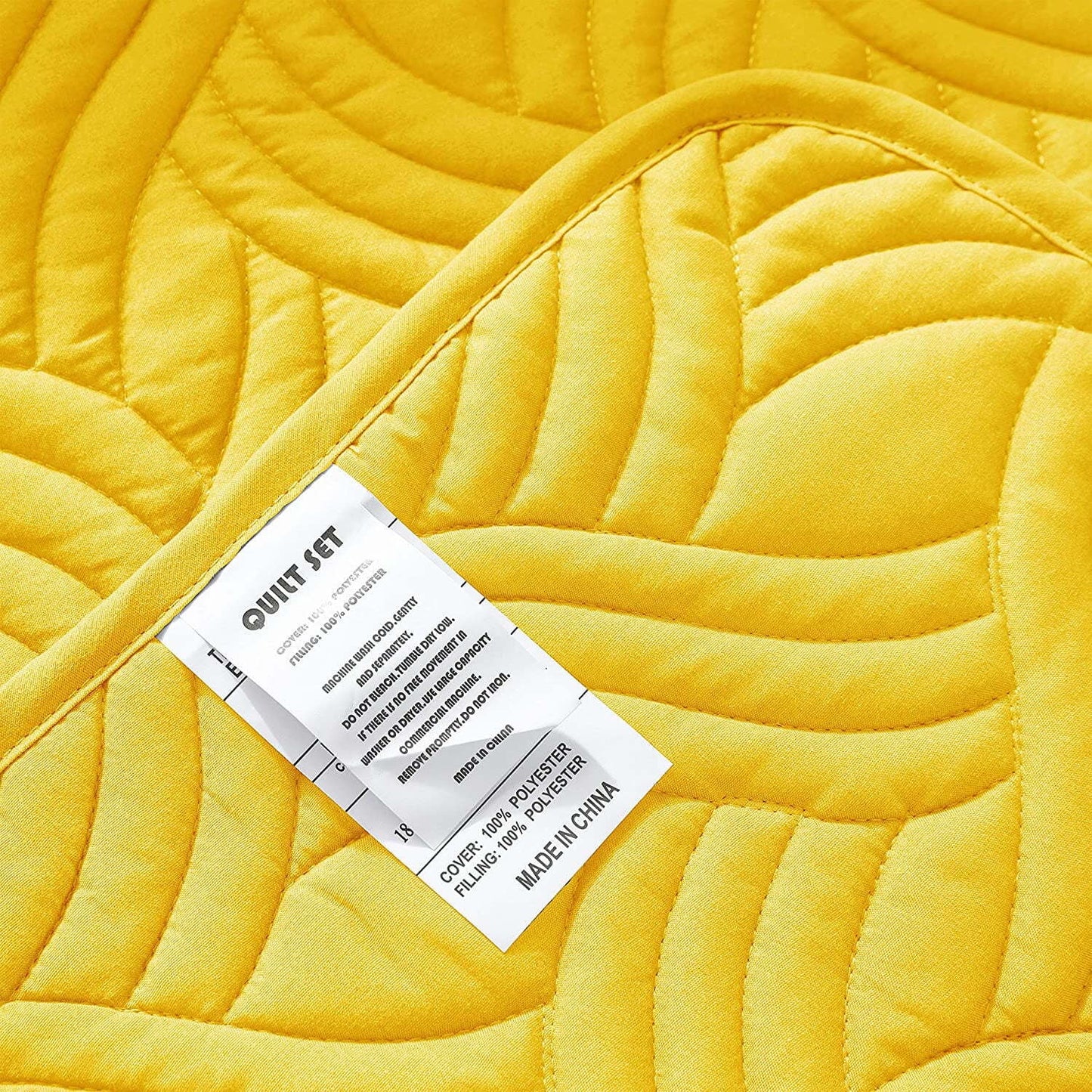Whale Flotilla Quilt Set Twin Size, Soft Microfiber Lightweight Bedspread Coverlet Bed Cover (Wave Pattern) for All Seasons, Yellow, 2 Pieces (Includes 1 Quilt, 1 Sham)