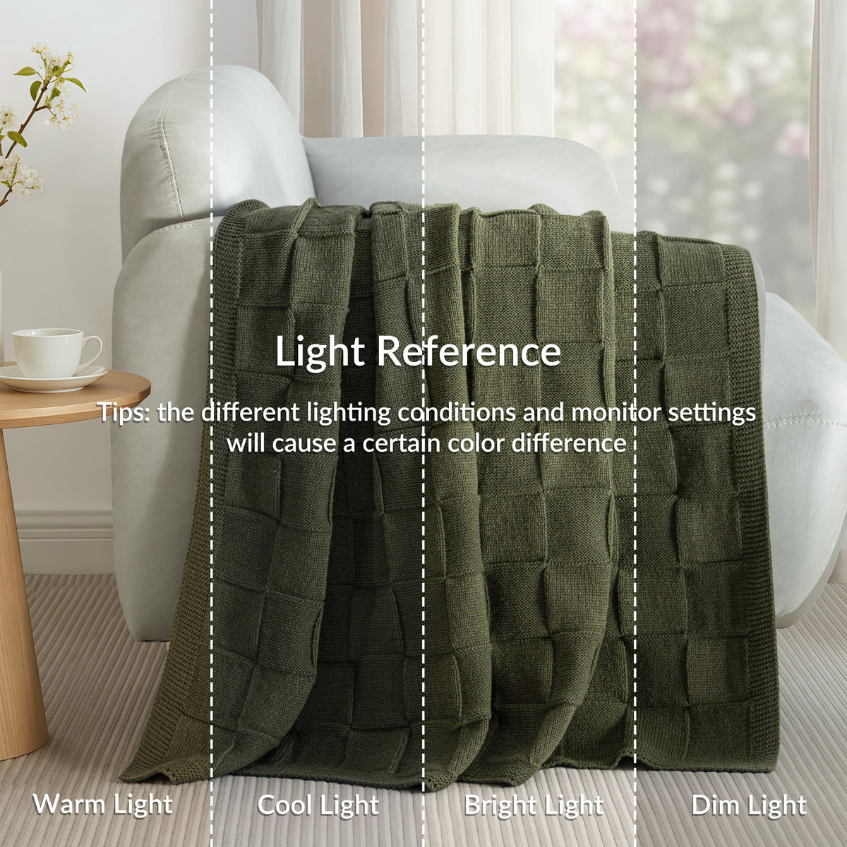 Whale Flotilla Knit Throw Blanket for Couch, Soft Fuzzy Decorative Knitted Blanket for Sofa Bed, Lightweight Cozy Warm Throws, 50x60 Inch, Olive