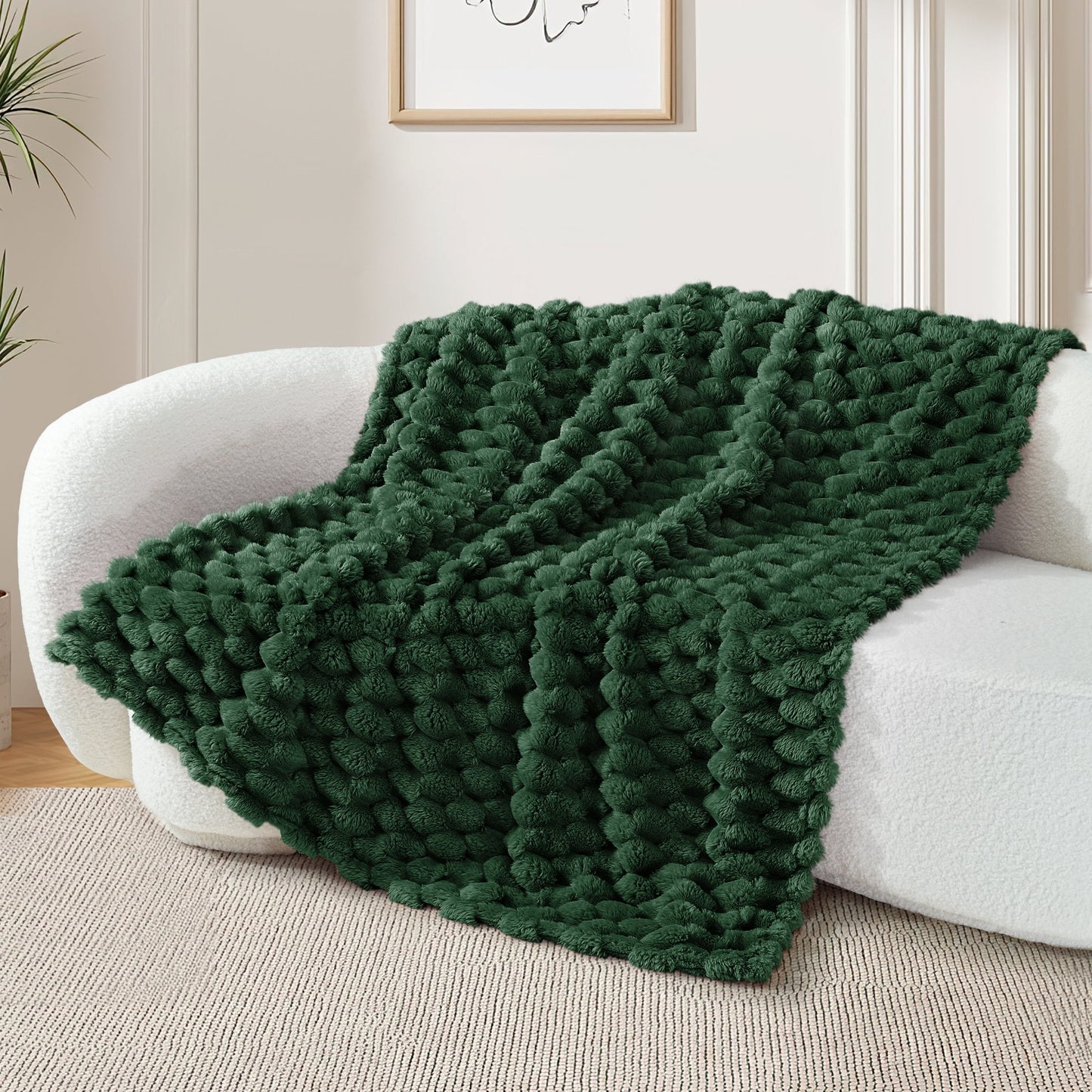 Whale Flotilla 50"x60" Throw Blanket for Couch with Expanded 3D-Jacquard Pattern, Fuzzy Soft Cozy Exquisite Blankets or All Season, Warm and Fluffy, Emerald Green