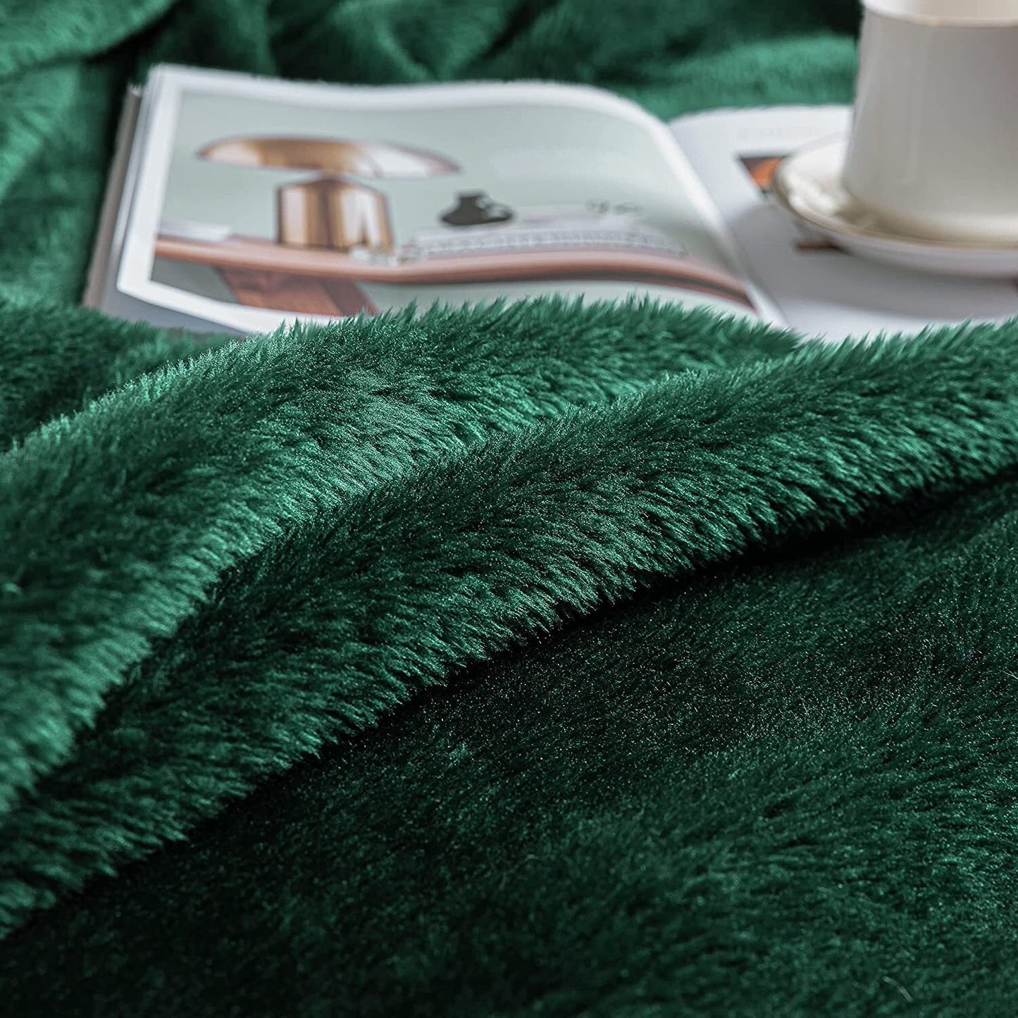 Whale Flotilla Fuzzy Faux Fur Blanket King Size, Soft Warm Fluffy Fleece Blanket for Bed, Cozy and Lightweight Bedspread for All Seasons,90x66 Inch, Deep Green