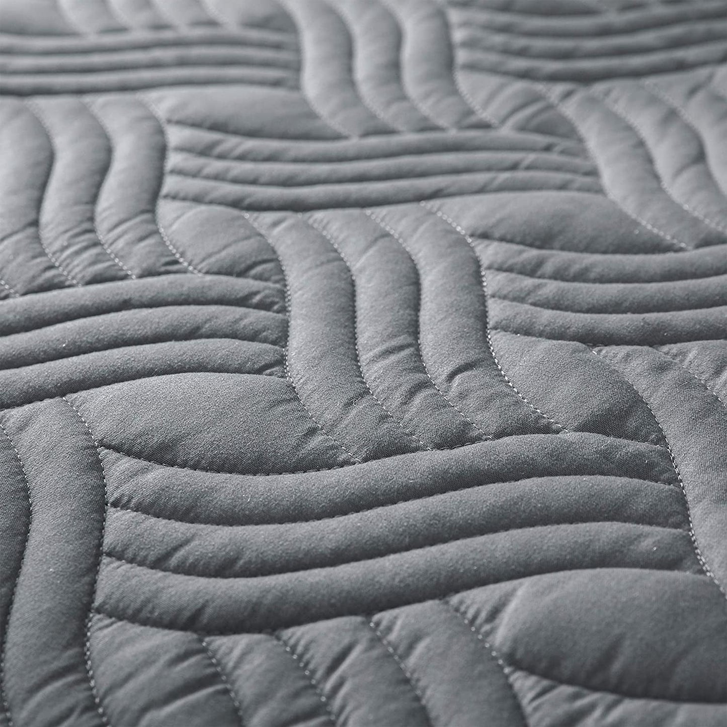 Whale Flotilla Quilt Set Twin Size, Soft Microfiber Lightweight Bedspread Coverlet Bed Cover (Wave Pattern) for All Seasons, Dark Grey, 3 Pieces (Includes 1 Quilt, 2 Shams)