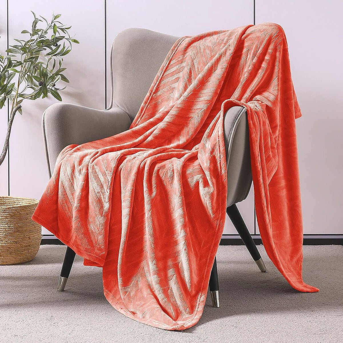 Whale Flotilla Soft Flannel Fleece Lightweight 50"x60" Throw Blanket, Brushed Chevron Design Fluffy Plush Cozy Blanket for All Seasons, Coral