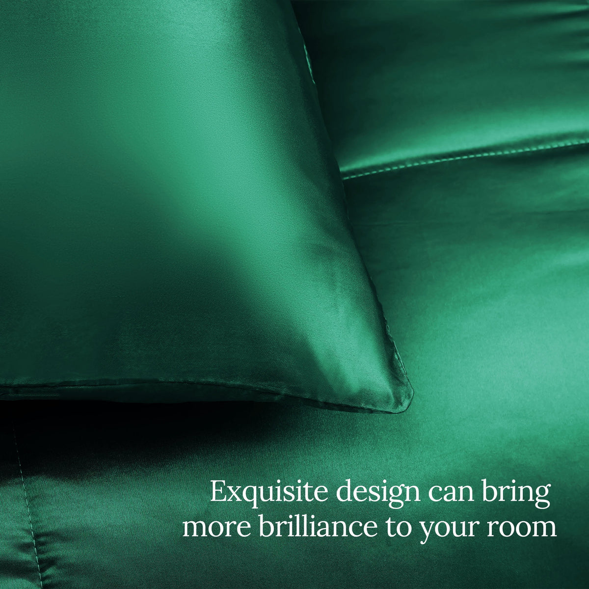 Whale Flotilla 3-Piece Reversible Silky Satin King Size Comforter Bedding Set, Lightweight Luxury Comforters with 2 Pillowcases All-Season, Deep Green