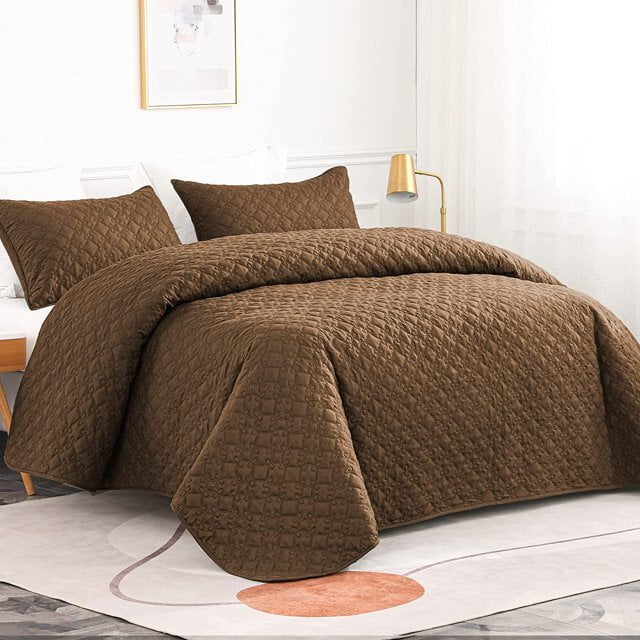 Whale Flotilla Quilt Set Twin Size, Soft Microfiber Lightweight Bedspread Coverlet Bed Cover (Diamond Pattern) for All Seasons, Brown, 2 Pieces (Includes 1 Quilt, 1 Sham)