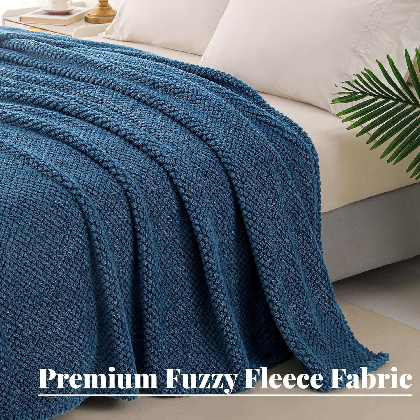 Whale Flotilla 90"x90" Queen Size Fuzzy Fleece Blanket, Fluffy Warm Soft Jacquard Bed Blankets for Fall Winter, Lightweight and Cozy, Navy