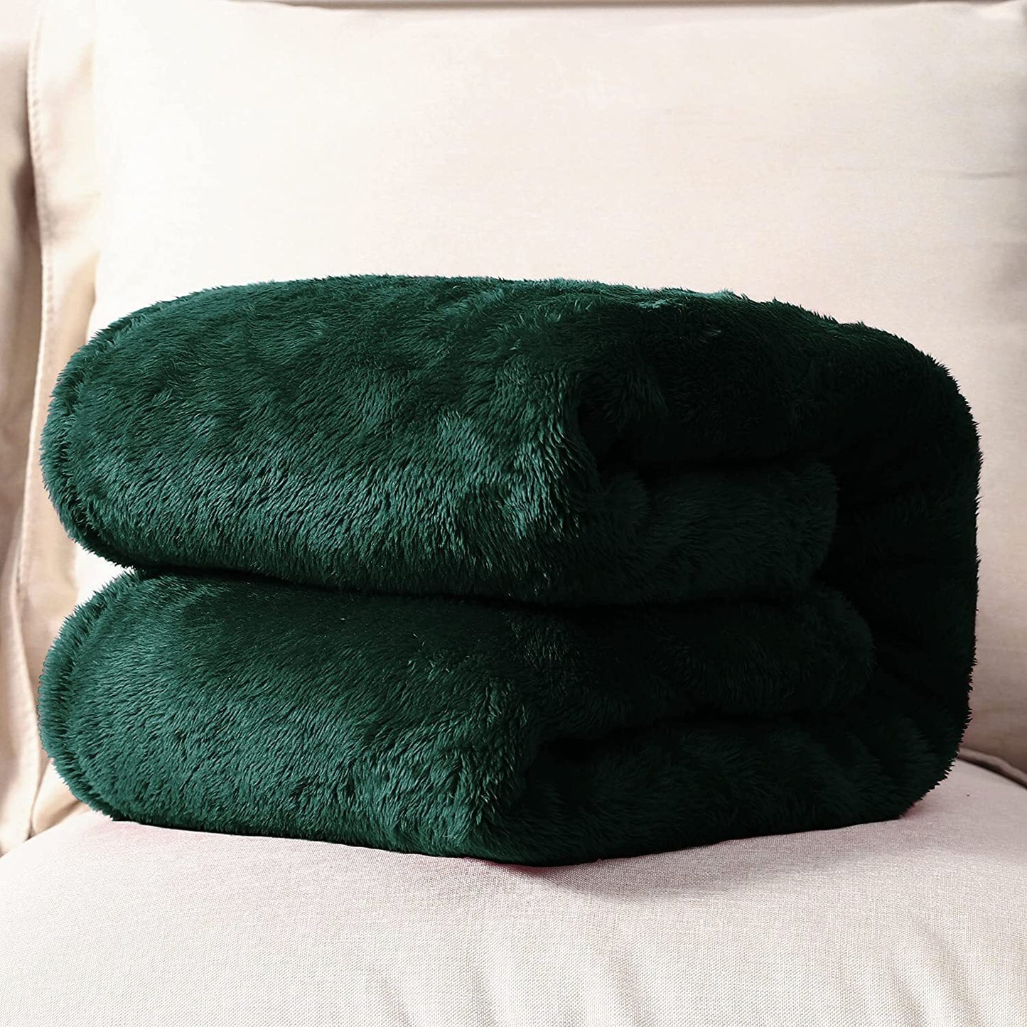 Whale Flotilla Fuzzy Faux Fur Blanket King Size, Soft Warm Fluffy Fleece Blanket for Bed, Cozy and Lightweight Bedspread for All Seasons,90x66 Inch, Deep Green