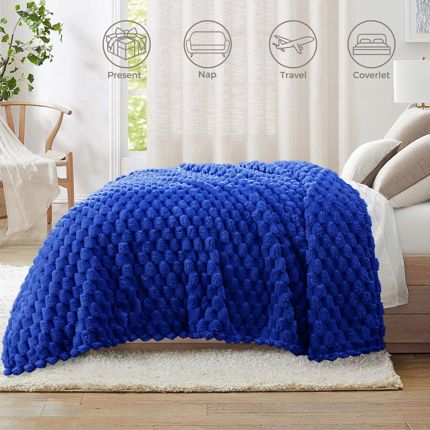 Whale Flotilla Throw Blanket for Couch with Expanded 3D-Jacquard Pattern, Fuzzy Soft Cozy Exquisite Blankets or All Season, Warm and Fluffy, 50x60 Inch,Blue