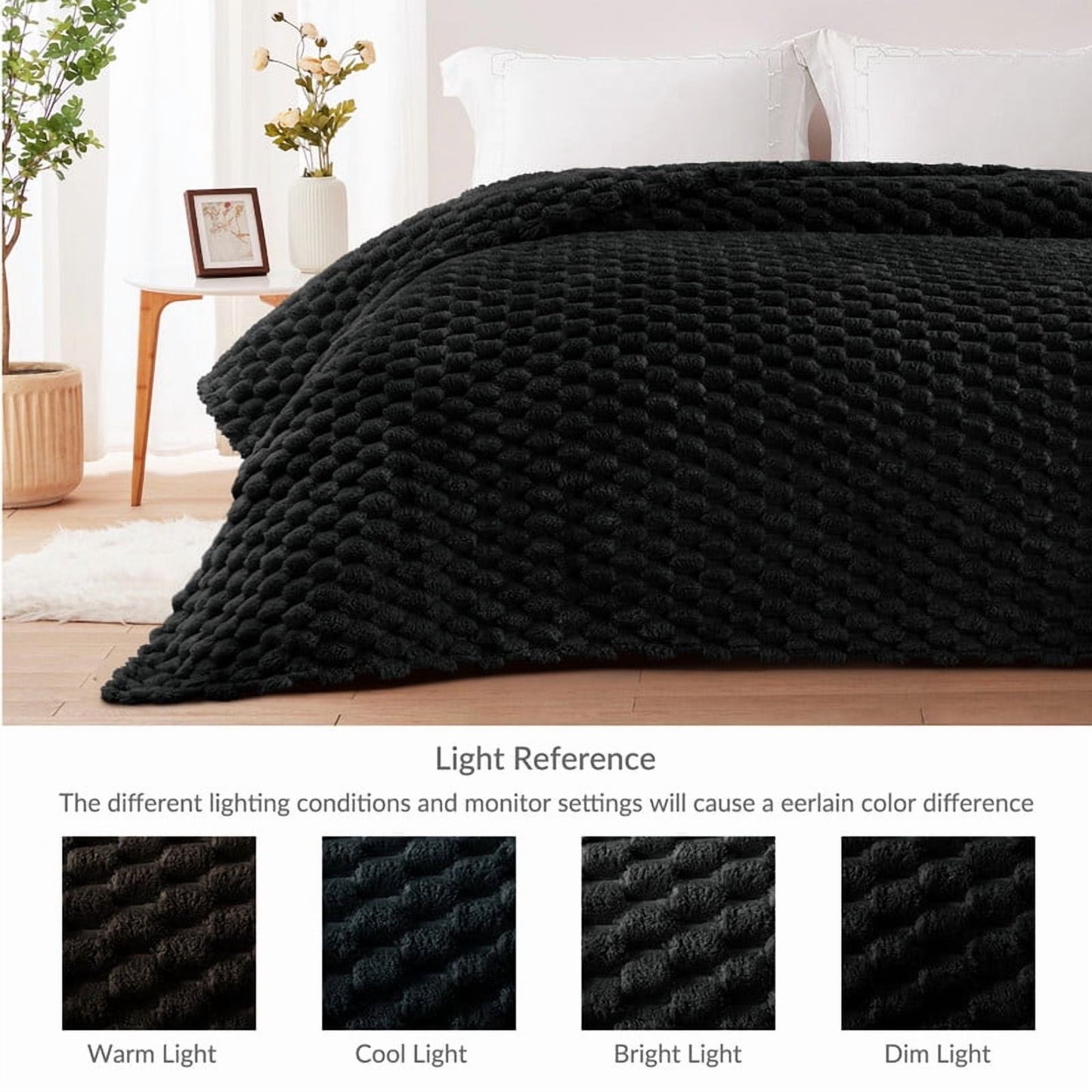 Whale Flotilla 90"x 90" Queen Size Blanket for Bed with Expanded 3D-Jacquard Pattern, Fuzzy Soft Cozy Exquisite Blankets or All Season, Warm and Fluffy, Black