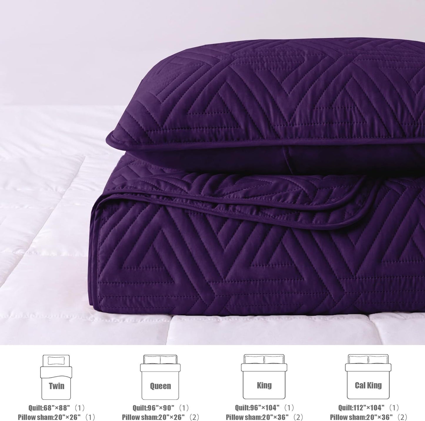 Whale Flotilla Soft Twin Size Quilt Set for All Seasons, 2-Piece Ultrasonic Geometric Bedding Set, Lightweight Reversible Bedspread, Coverlet, Bed Cover with Pillow Sham, Purple