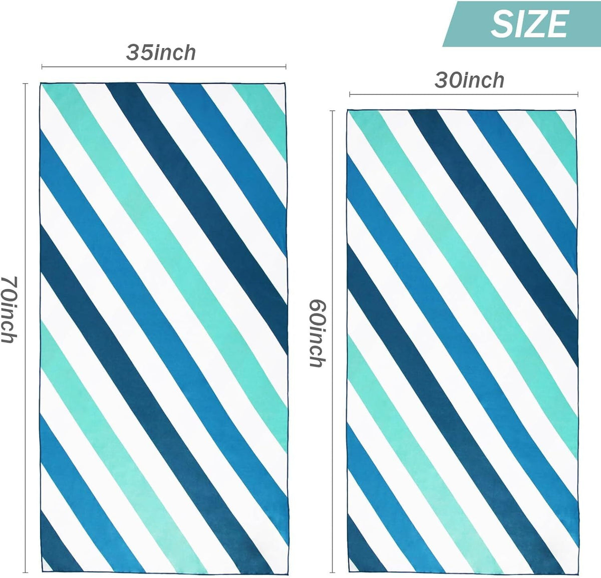 Whale Flotilla Large 35"x70" Quick Dry Beach Towel, Microfiber Sand Free Beach Towels, Super Absorbent Compact Pool Travel Towel, Aqua