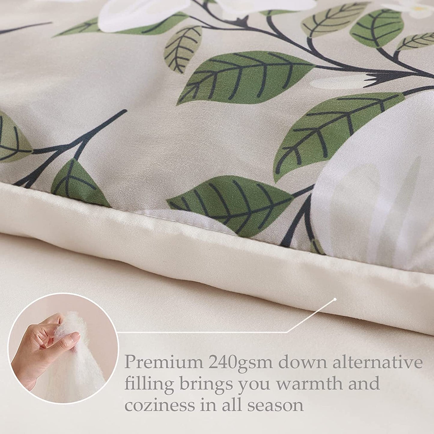 Whale Flotilla 3-Piece King Comforter Set, Soft Reversible Bedding Comforter Sets, Floral Printed Down Alternative Comforter Duvet for All Seasons, Bone