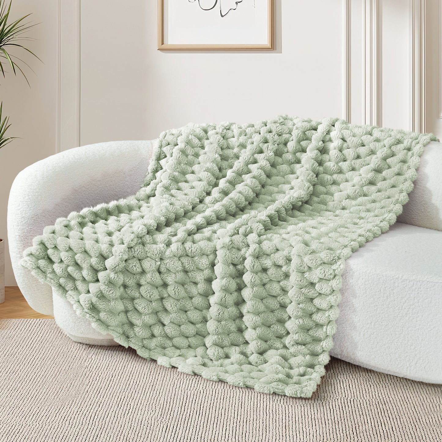 Whale Flotilla Throw Blanket for Couch with Expanded 3D-Jacquard Pattern, Fuzzy Soft Cozy Exquisite Blankets or All Season, Warm and Fluffy, 50x60 Inch,Sage Green
