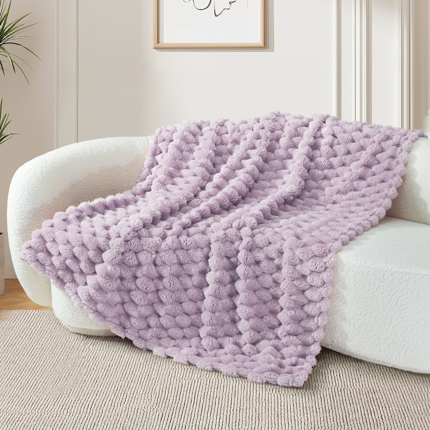 Whale Flotilla Throw Blanket for Couch with Expanded 3D-Jacquard Pattern, Fuzzy Soft Cozy Exquisite Blankets or All Season, Warm and Fluffy, 50x60 Inch,Lilac