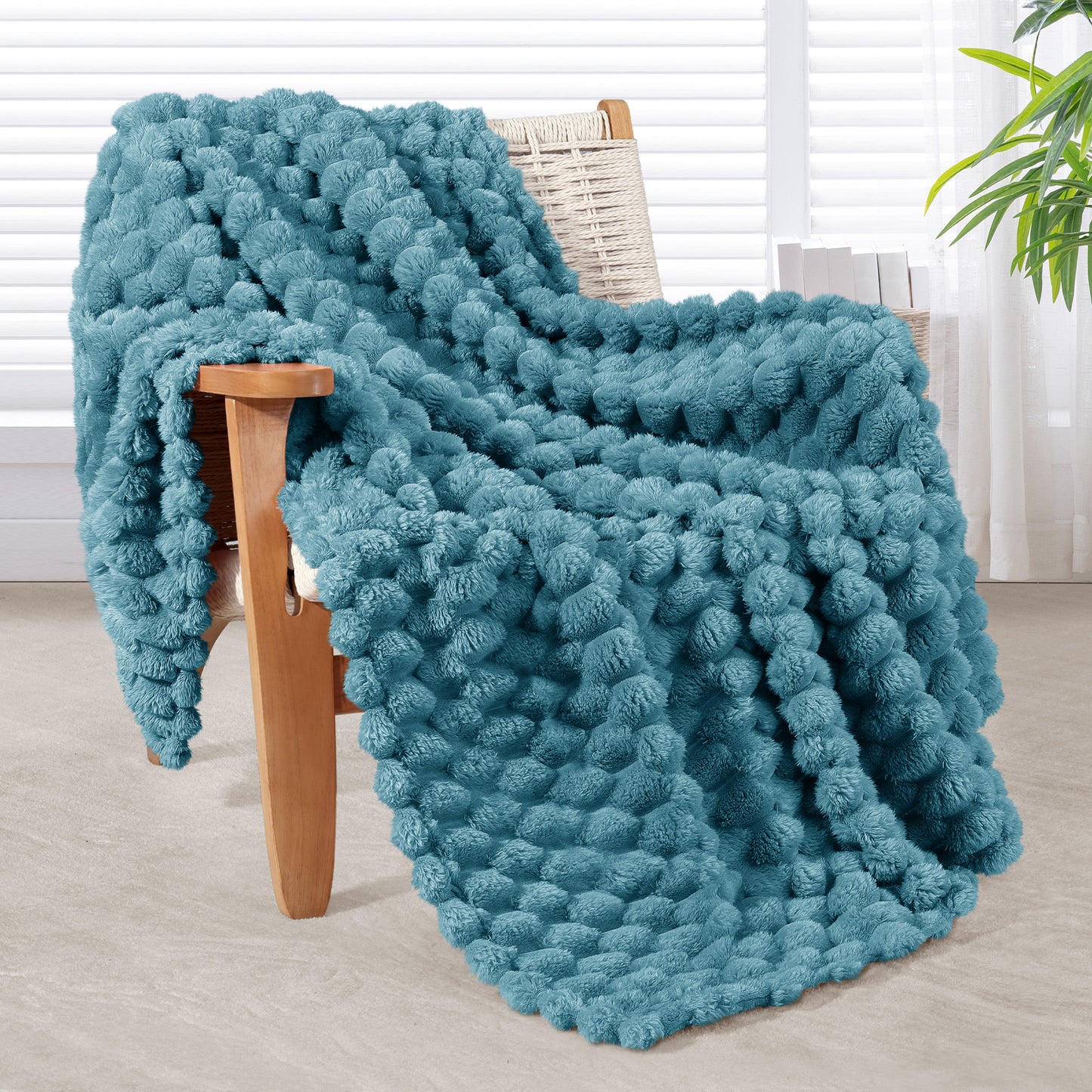 Whale Flotilla Throw Blanket for Couch with Expanded 3D-Jacquard Pattern, Fuzzy Soft Cozy Exquisite Blankets or All Season, Warm and Fluffy, 50x60 Inch,Slate Blue