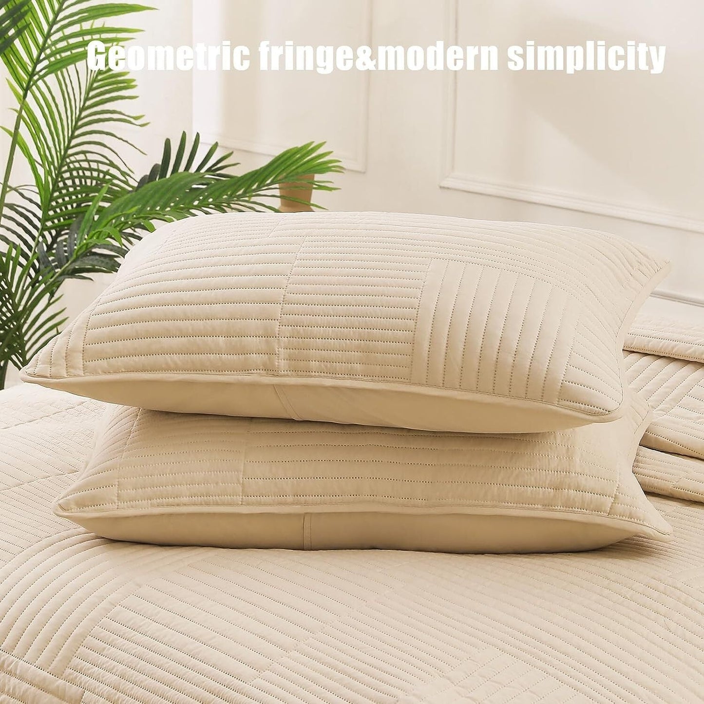 Whale Flotilla King Quilt Set, Soft and Lightweight Bedspreads Coverlet with Striped Pattern, Bedding Sets with 2 Pillow Shams, Reversible Bed Cover for All Seasons, 96x104 Inches♀?Bone Grid