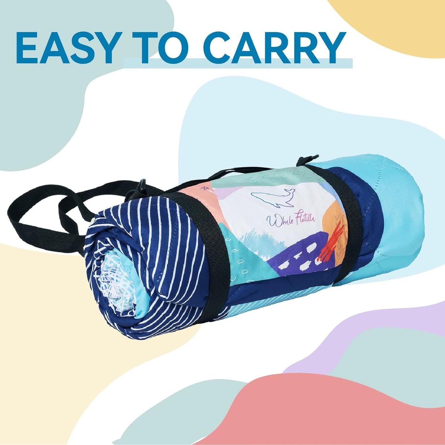 Whale Flotilla Extra Large Outdoor Picnic Blanket (60 ̄x80 ̄), Waterproof Wear-resistant Beach Blanket, Foldable Handy Mat Tote Spring Summer Great for Camping and Park, Blue