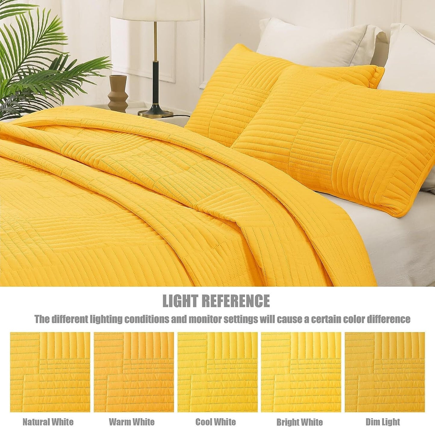 Whale Flotilla Twin Quilt Set, Soft and Lightweight Bedspreads Coverlet with Striped Pattern, Bedding Sets with Pillow Sham, Reversible Bed Cover for All Seasons, 68x88 Inches, Yellow Grid