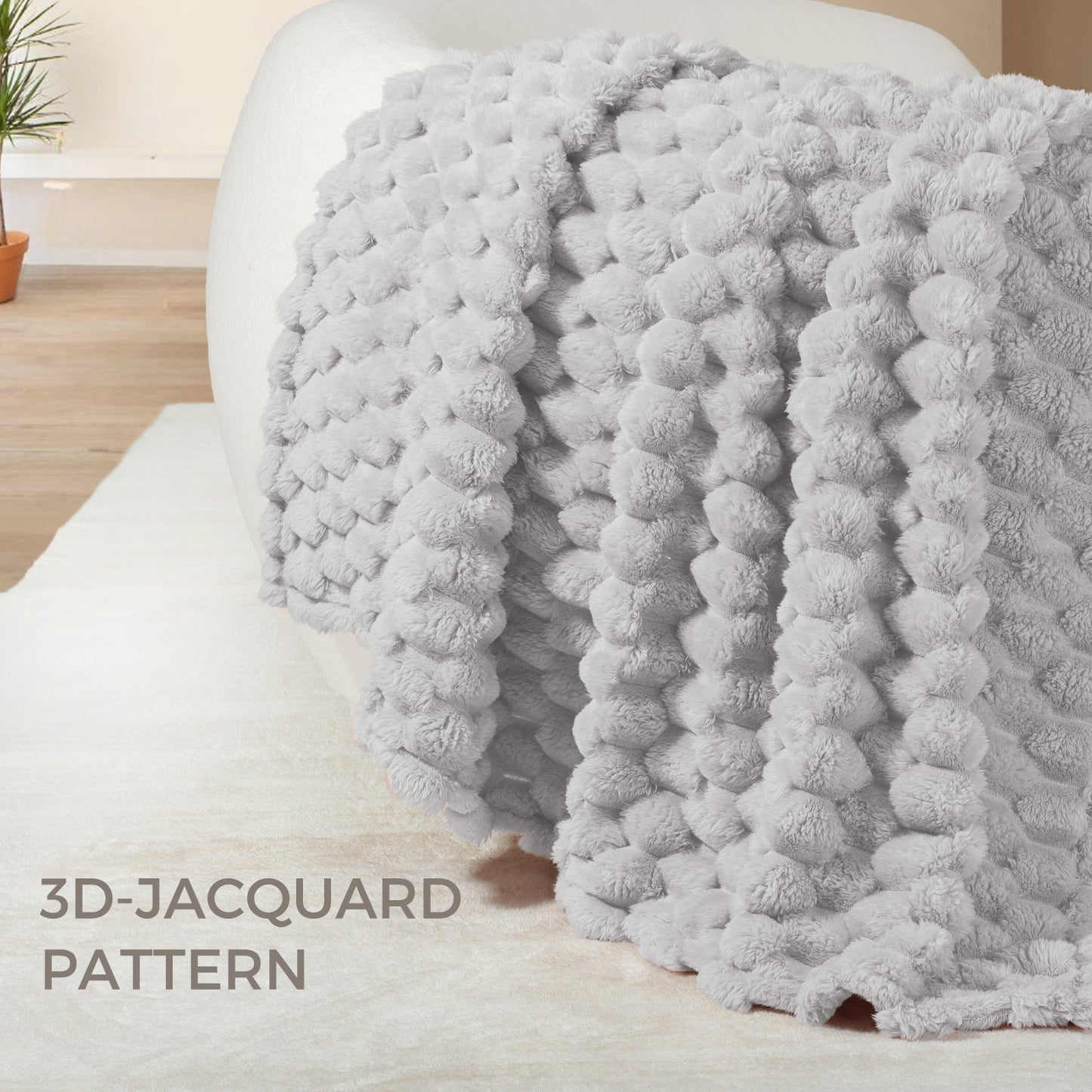 Whale Flotilla Twin Size Blanket for Bed with Expanded 3D-Jacquard Pattern, Fuzzy Soft Cozy Exquisite Blankets or All Season, Warm and Fluffy, 60x80 Inch, Light Grey