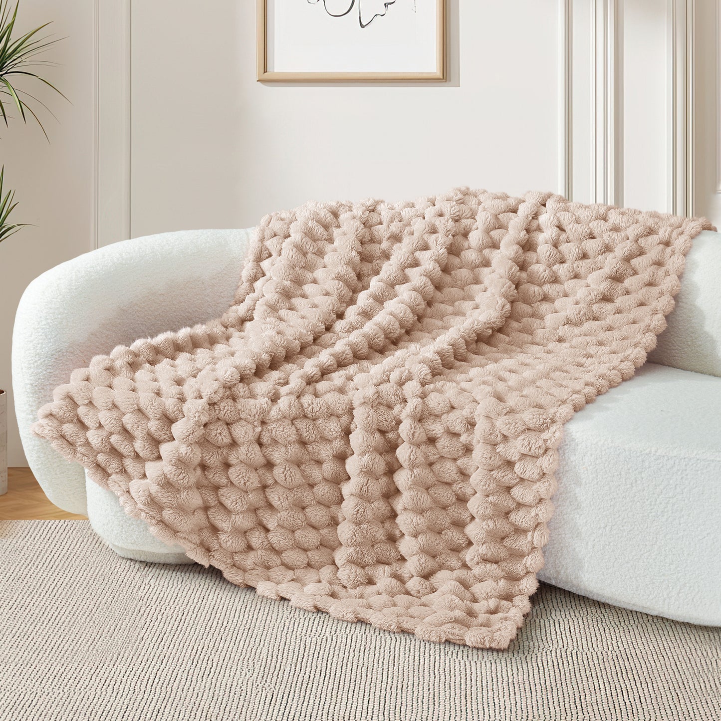 Whale Flotilla Throw Blanket for Couch with Expanded 3D-Jacquard Pattern, Fuzzy Soft Cozy Exquisite Blankets or All Season, Warm and Fluffy, 50x60 Inch,Camel