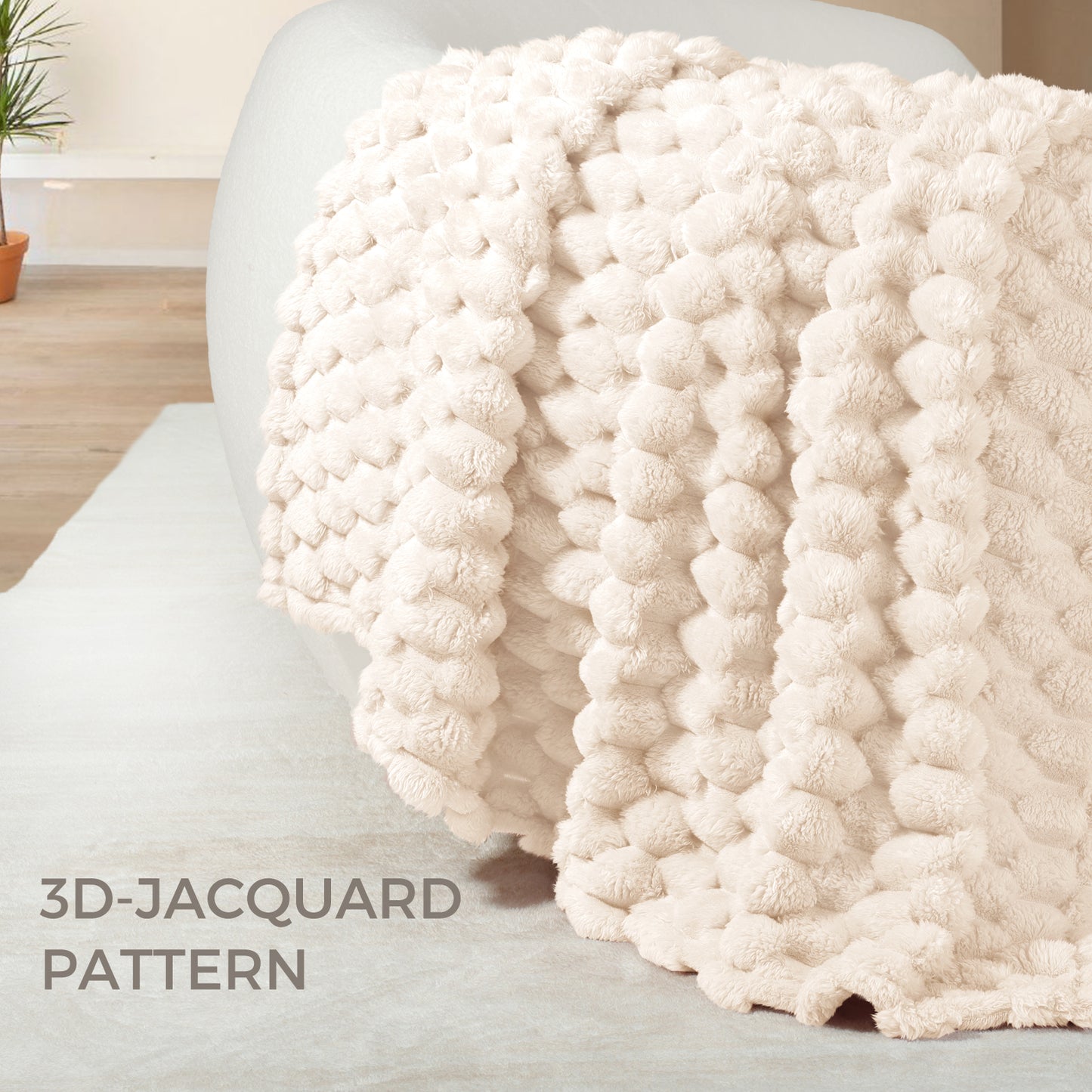 Whale Flotilla Twin Size Blanket for Bed with Expanded 3D-Jacquard Pattern, Fuzzy Soft Cozy Exquisite Blankets or All Season, Warm and Fluffy, 60x80 Inch, White