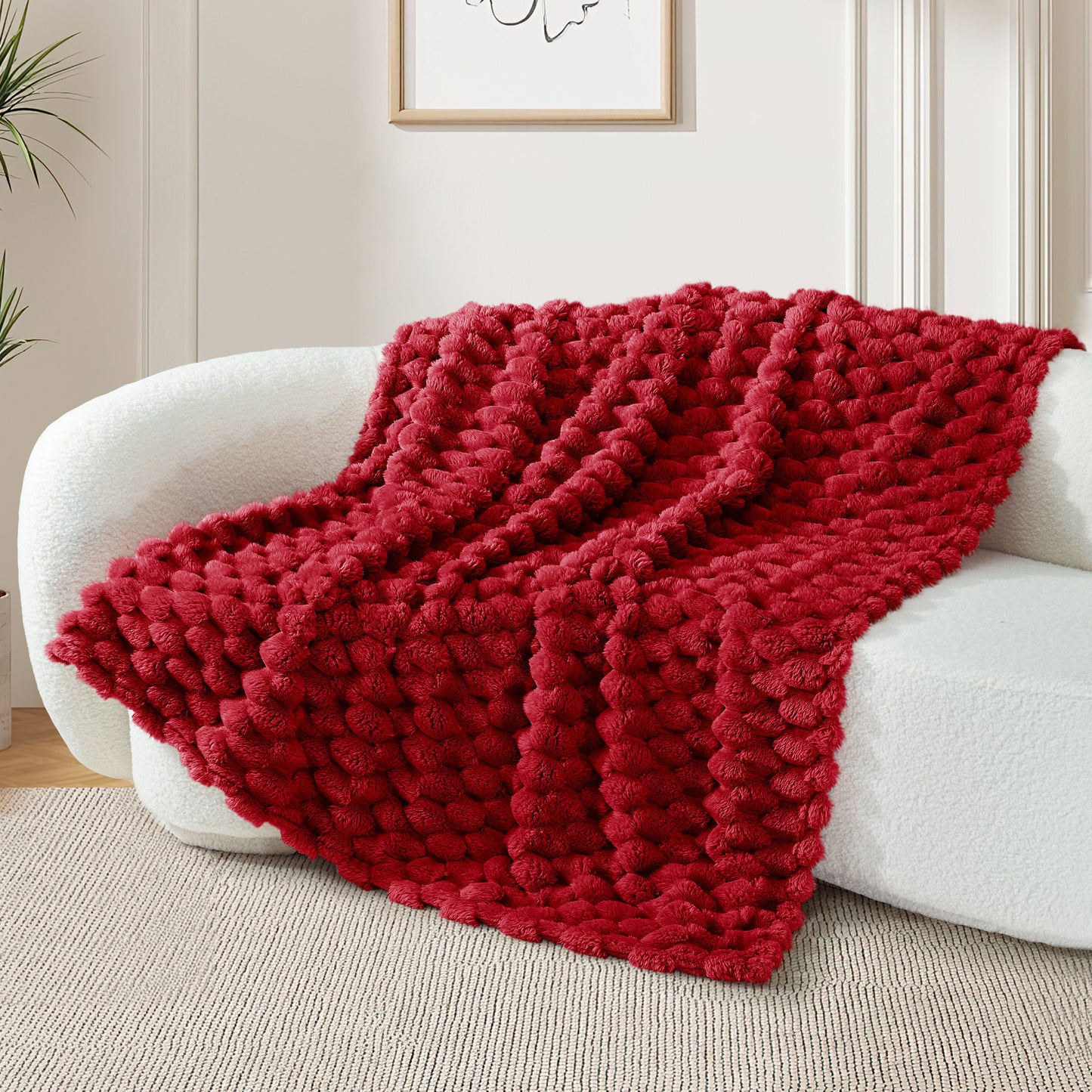 Whale Flotilla Throw Blanket for Couch with Expanded 3D-Jacquard Pattern, Fuzzy Soft Cozy Exquisite Blankets or All Season, Warm and Fluffy, 50x60 Inch,Red
