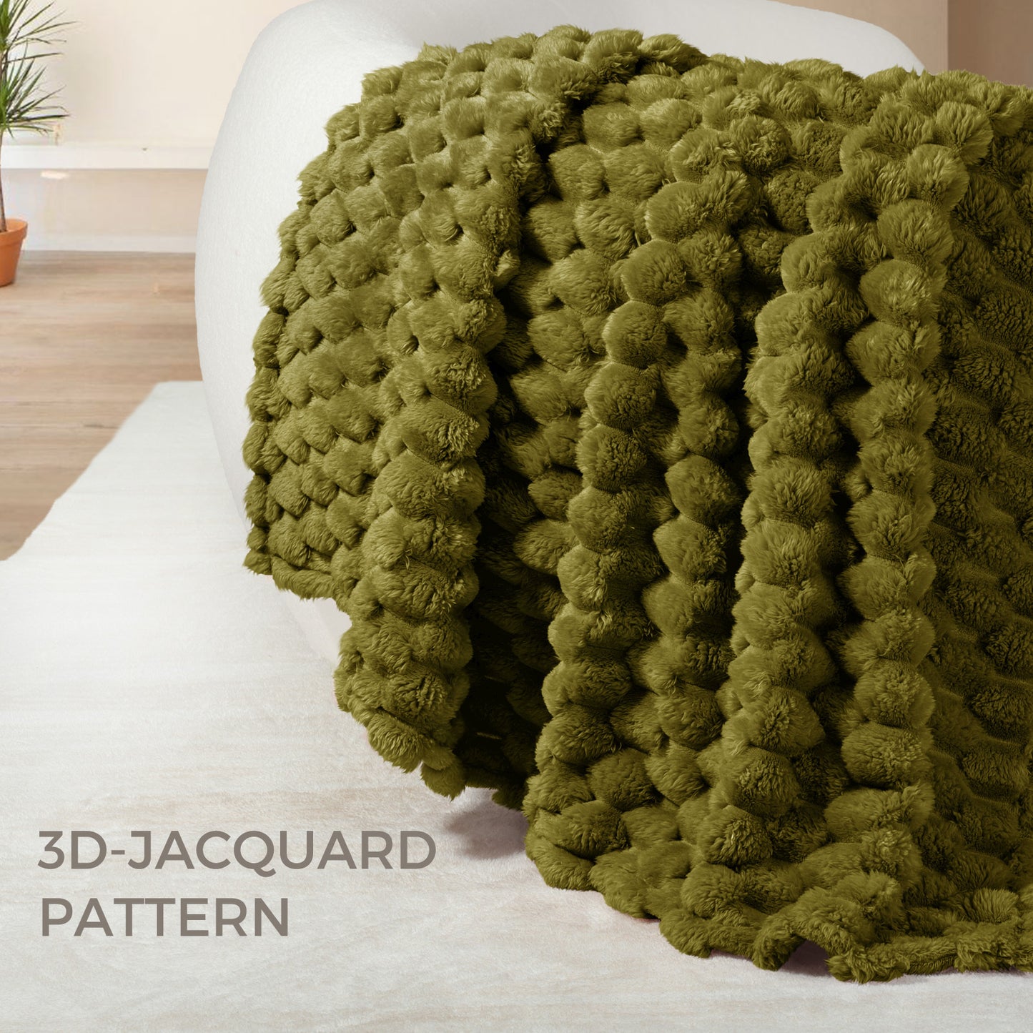 Whale Flotilla Twin Size Blanket for Bed with Expanded 3D-Jacquard Pattern, Fuzzy Soft Cozy Exquisite Blankets or All Season, Warm and Fluffy, 60x80 Inch, Olive